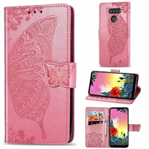 Embossing Mandala Flower Butterfly Leather Wallet Case for LG K50S - Pink