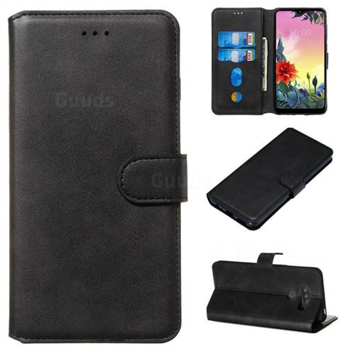 Retro Calf Matte Leather Wallet Phone Case for LG K50S - Black
