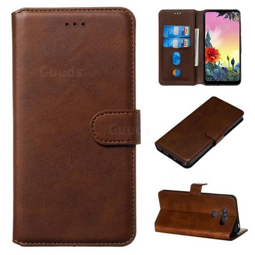 Retro Calf Matte Leather Wallet Phone Case for LG K50S - Brown