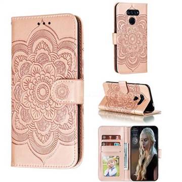 Intricate Embossing Datura Solar Leather Wallet Case for LG K50S - Rose Gold