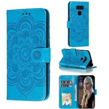 Intricate Embossing Datura Solar Leather Wallet Case for LG K50S - Blue