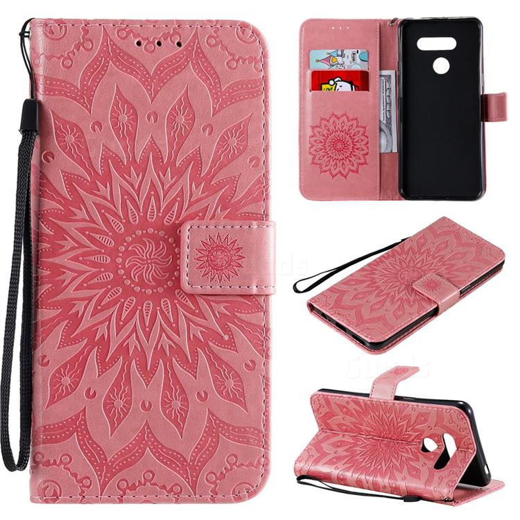 Embossing Sunflower Leather Wallet Case for LG K50S - Pink