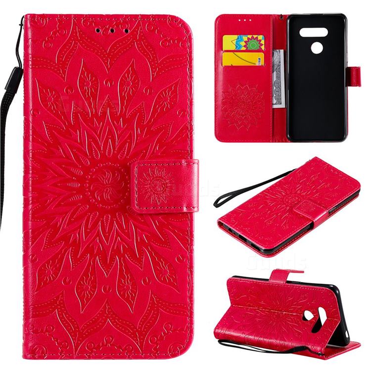 Embossing Sunflower Leather Wallet Case for LG K50S - Red