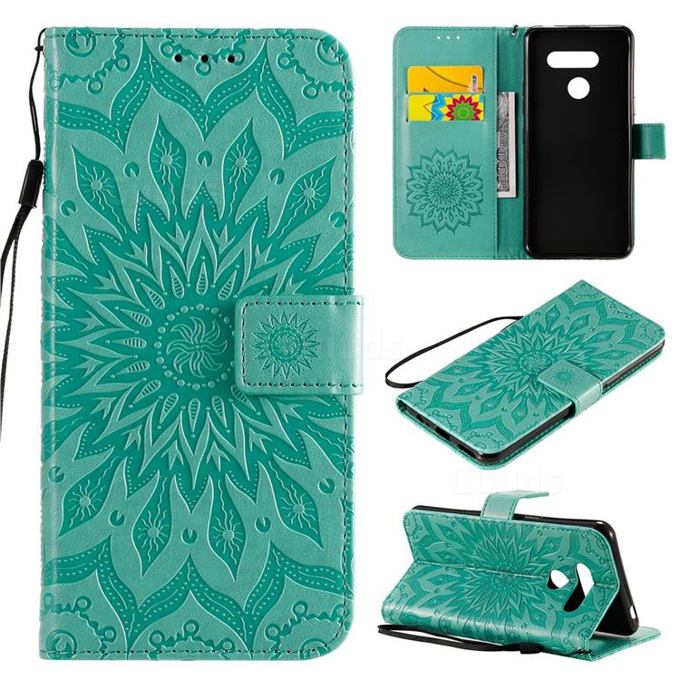 Embossing Sunflower Leather Wallet Case for LG K50S - Green
