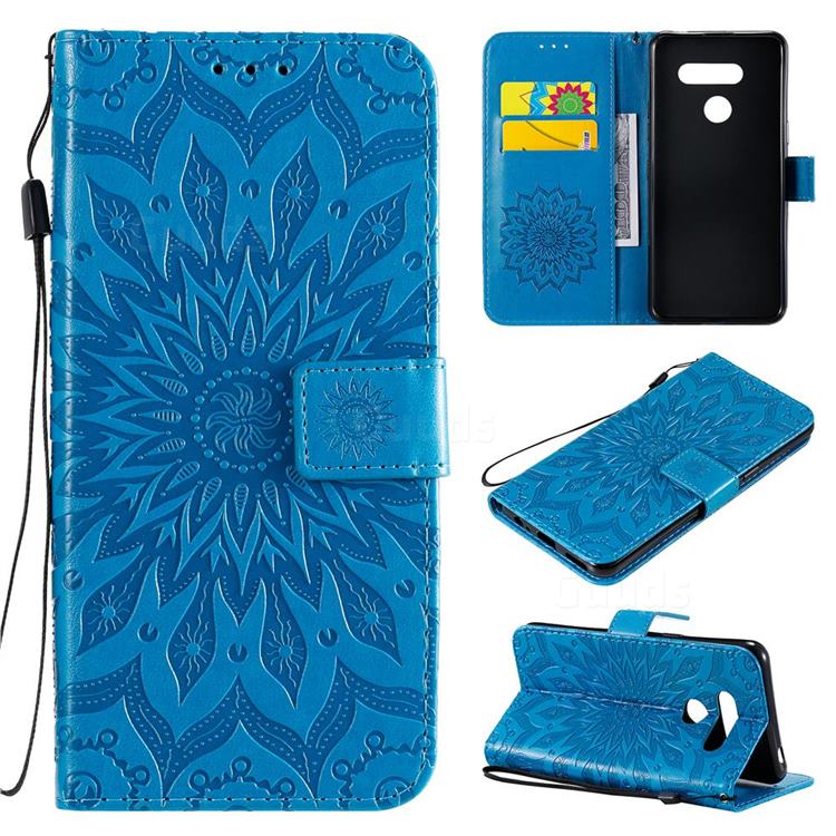Embossing Sunflower Leather Wallet Case for LG K50S - Blue