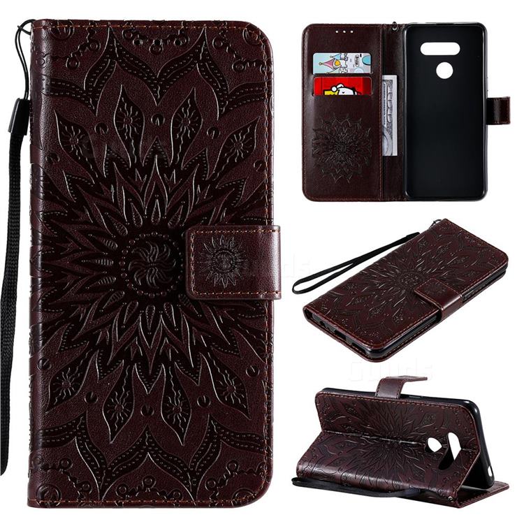 Embossing Sunflower Leather Wallet Case for LG K50S - Brown