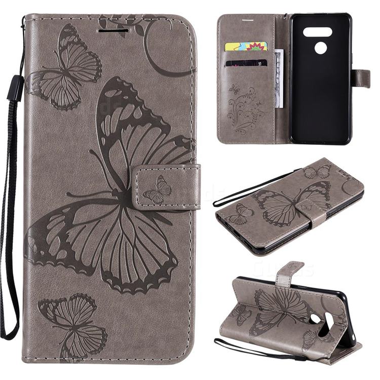 Embossing 3D Butterfly Leather Wallet Case for LG K50S - Gray