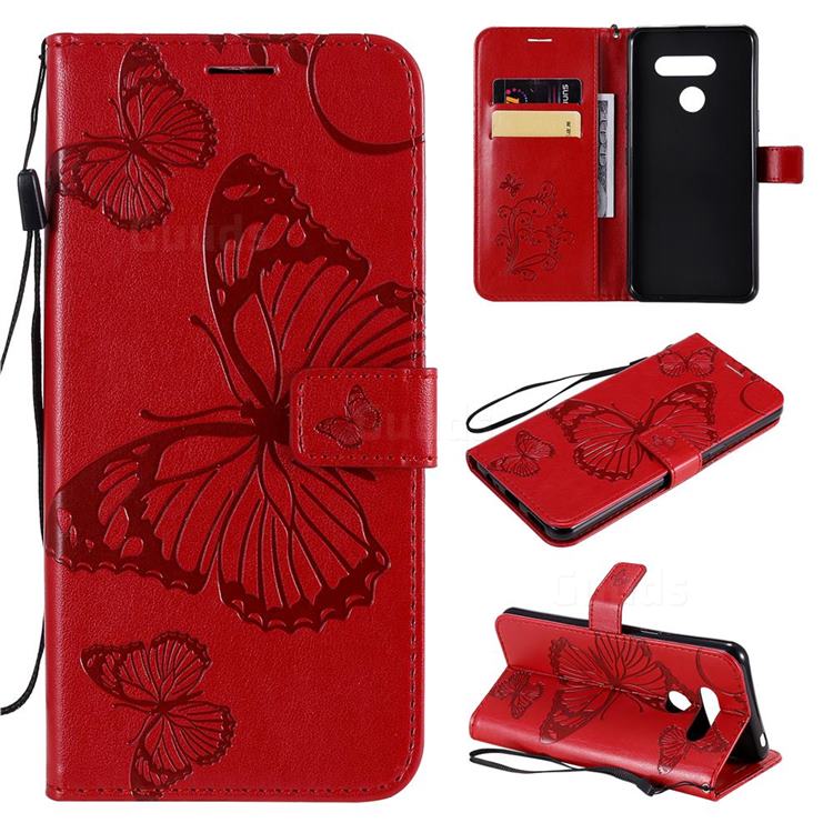 Embossing 3D Butterfly Leather Wallet Case for LG K50S - Red