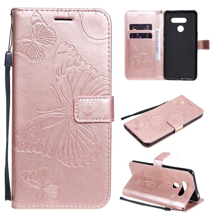 Embossing 3D Butterfly Leather Wallet Case for LG K50S - Rose Gold