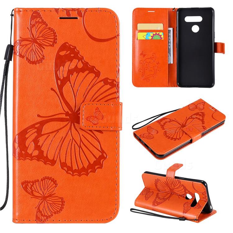 Embossing 3D Butterfly Leather Wallet Case for LG K50S - Orange