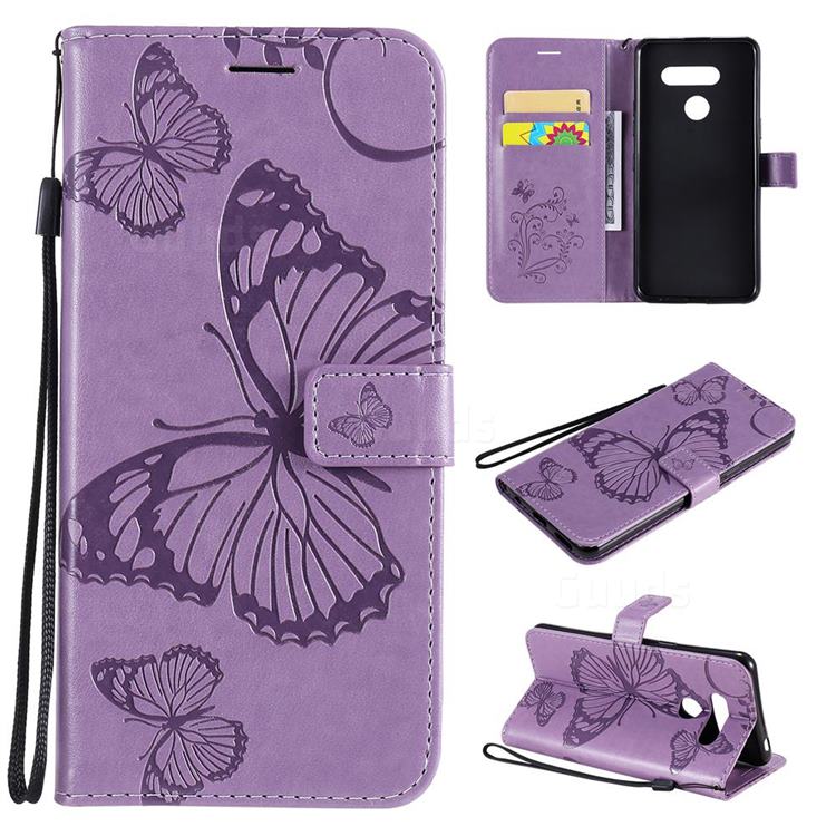 Embossing 3D Butterfly Leather Wallet Case for LG K50S - Purple