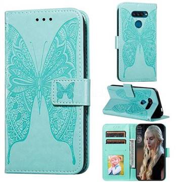 Intricate Embossing Vivid Butterfly Leather Wallet Case for LG K50S - Green