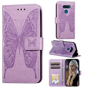 Intricate Embossing Vivid Butterfly Leather Wallet Case for LG K50S - Purple