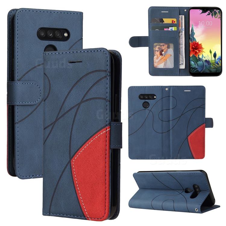 Luxury Two-color Stitching Leather Wallet Case Cover for LG K50S - Blue