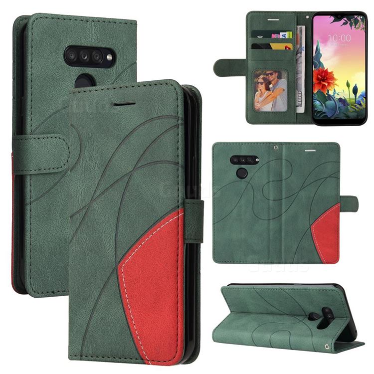Luxury Two-color Stitching Leather Wallet Case Cover for LG K50S - Green