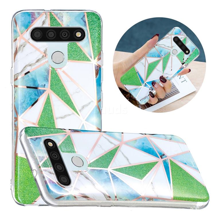 Green Triangle Painted Marble Electroplating Protective Case for LG K51
