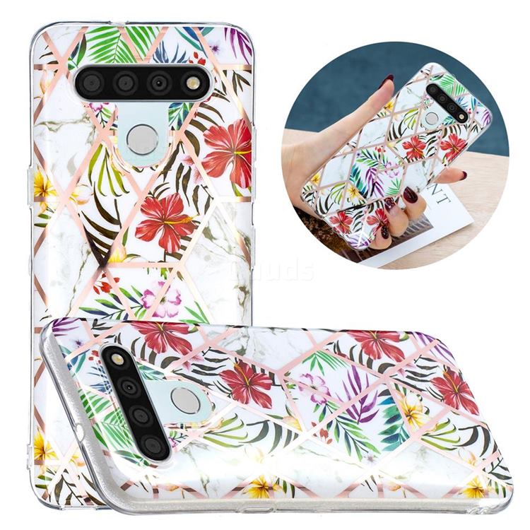 Tropical Rainforest Flower Painted Marble Electroplating Protective Case for LG K51