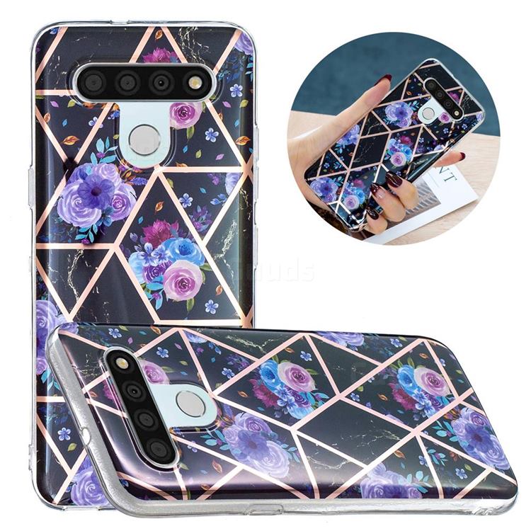 Black Flower Painted Marble Electroplating Protective Case for LG K51