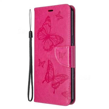 Embossing Double Butterfly Leather Wallet Case For Lg K51 - Red - Lg 