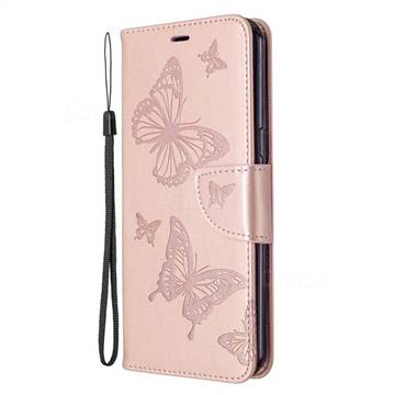 Embossing Double Butterfly Leather Wallet Case for LG K51 - Rose Gold ...