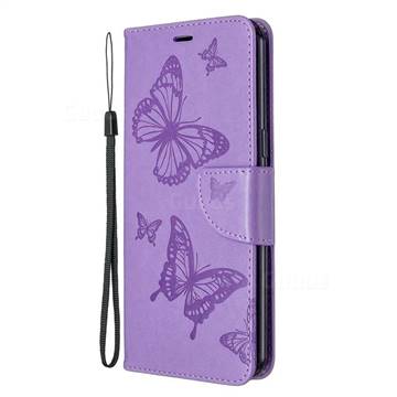 Embossing Double Butterfly Leather Wallet Case for LG K51 - Purple - LG ...