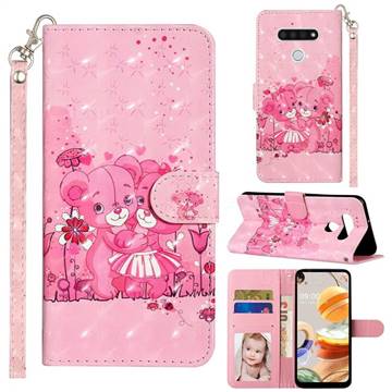 Pink Bear 3D Leather Phone Holster Wallet Case for LG K51