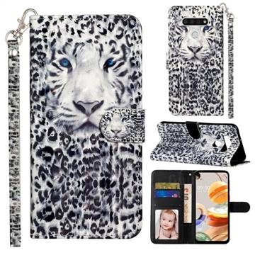 White Leopard 3D Leather Phone Holster Wallet Case for LG K51