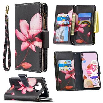 Lotus Flower Binfen Color BF03 Retro Zipper Leather Wallet Phone Case for LG K51