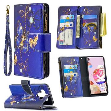 Purple Butterfly Binfen Color BF03 Retro Zipper Leather Wallet Phone Case for LG K51
