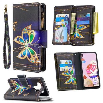 Golden Shining Butterfly Binfen Color BF03 Retro Zipper Leather Wallet Phone Case for LG K51