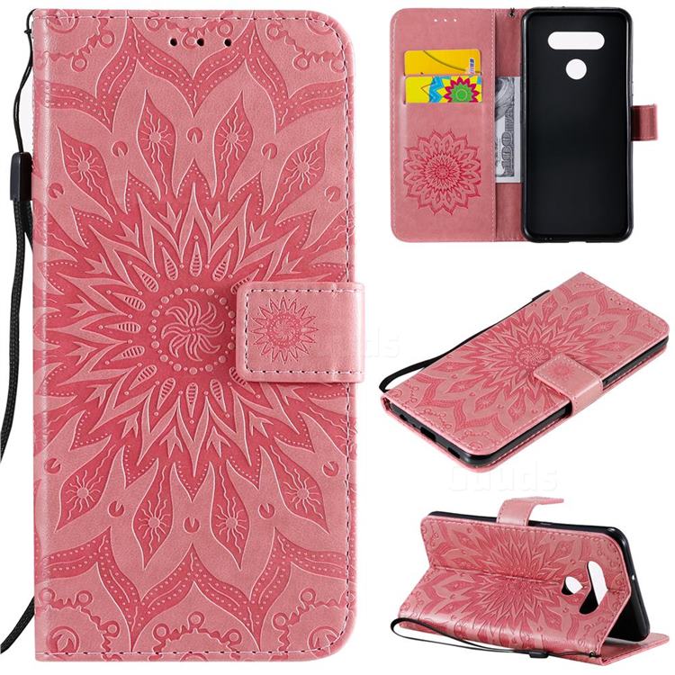 Embossing Sunflower Leather Wallet Case for LG K51 - Pink