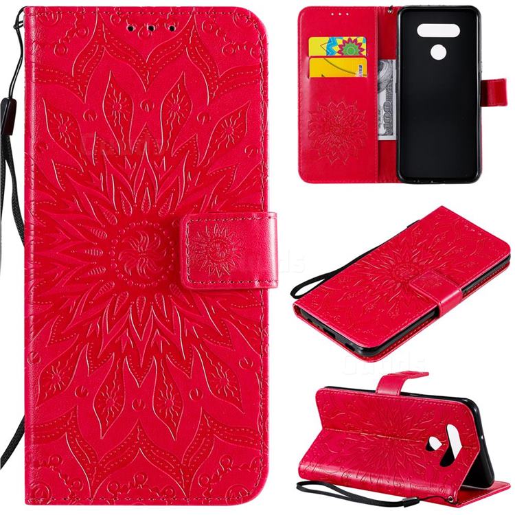 Embossing Sunflower Leather Wallet Case for LG K51 - Red