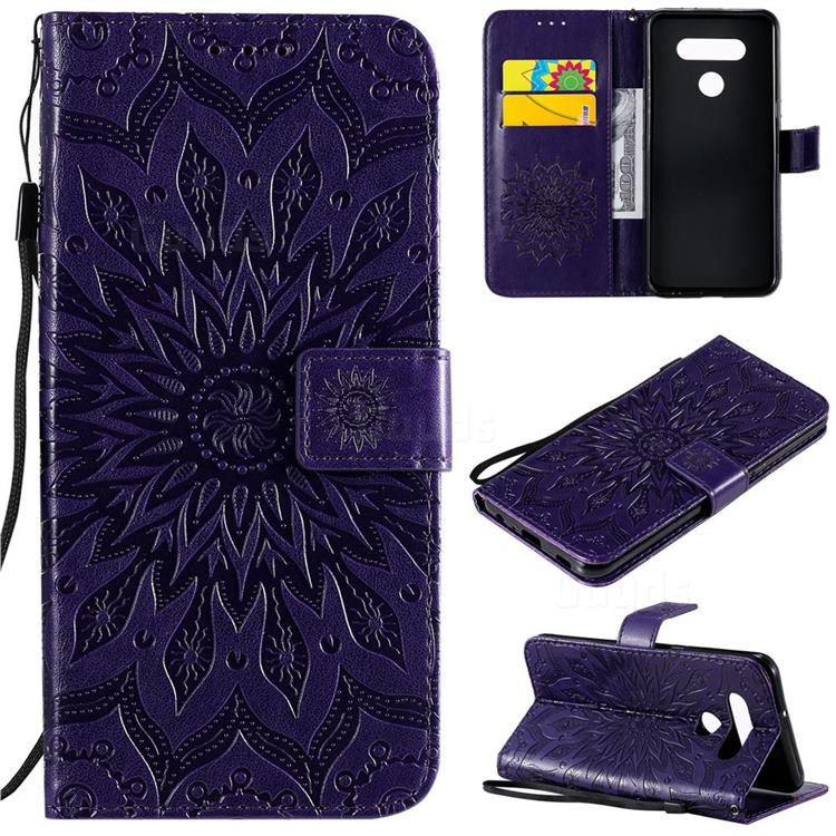 Embossing Sunflower Leather Wallet Case for LG K51 - Purple