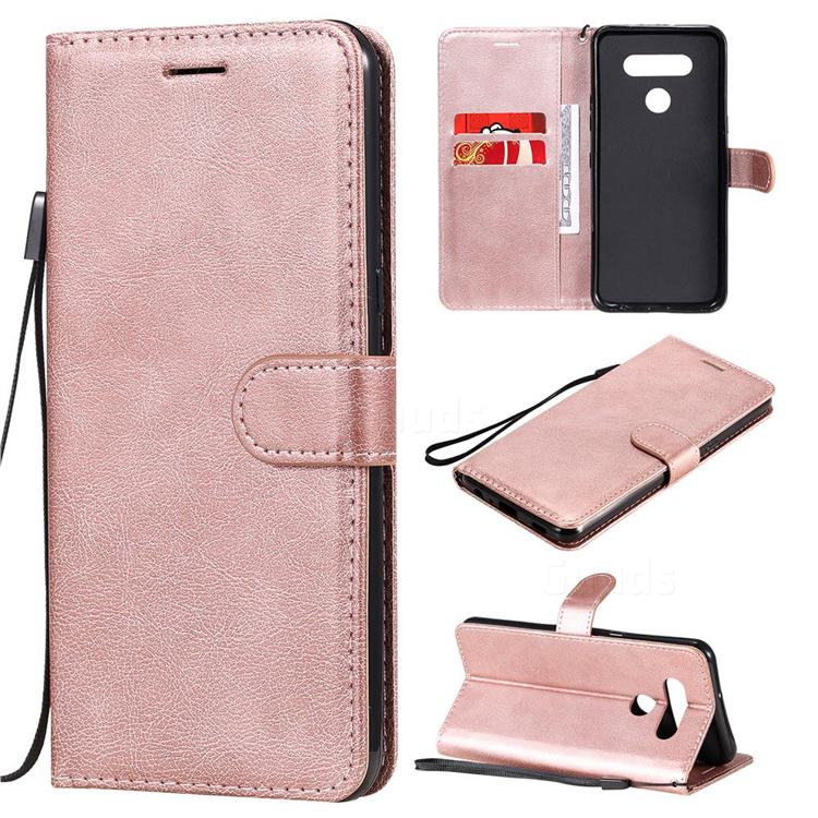 Retro Greek Classic Smooth PU Leather Wallet Phone Case for LG K51 - Rose Gold
