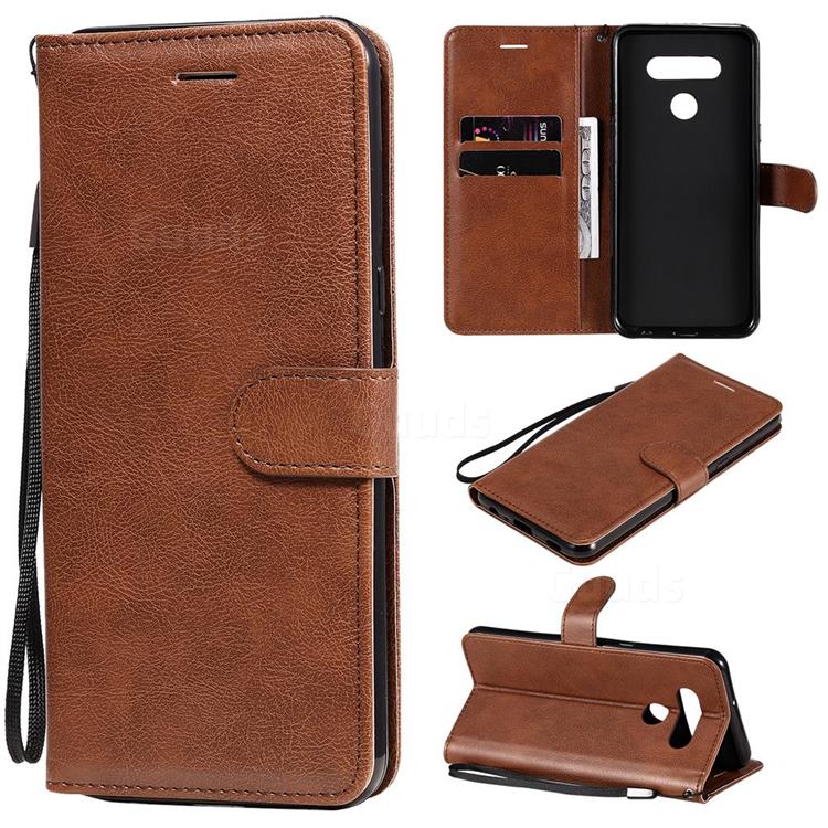 Retro Greek Classic Smooth PU Leather Wallet Phone Case for LG K51 - Brown