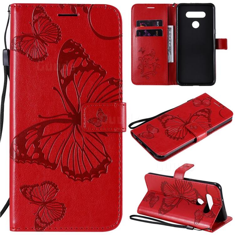 Embossing 3D Butterfly Leather Wallet Case for LG K51 - Red