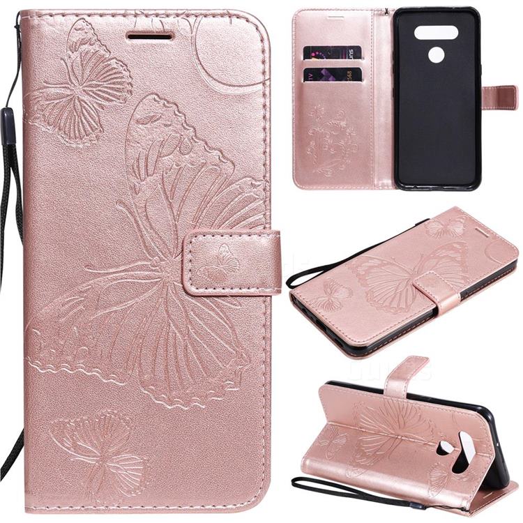 Embossing 3D Butterfly Leather Wallet Case for LG K51 - Rose Gold