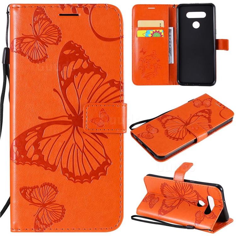 Embossing 3D Butterfly Leather Wallet Case for LG K51 - Orange