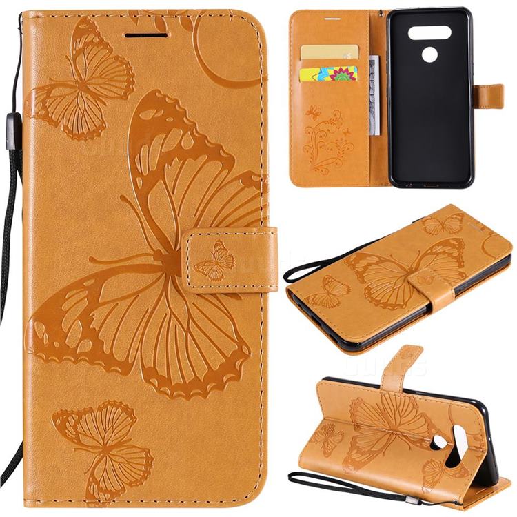Embossing 3D Butterfly Leather Wallet Case for LG K51 - Yellow