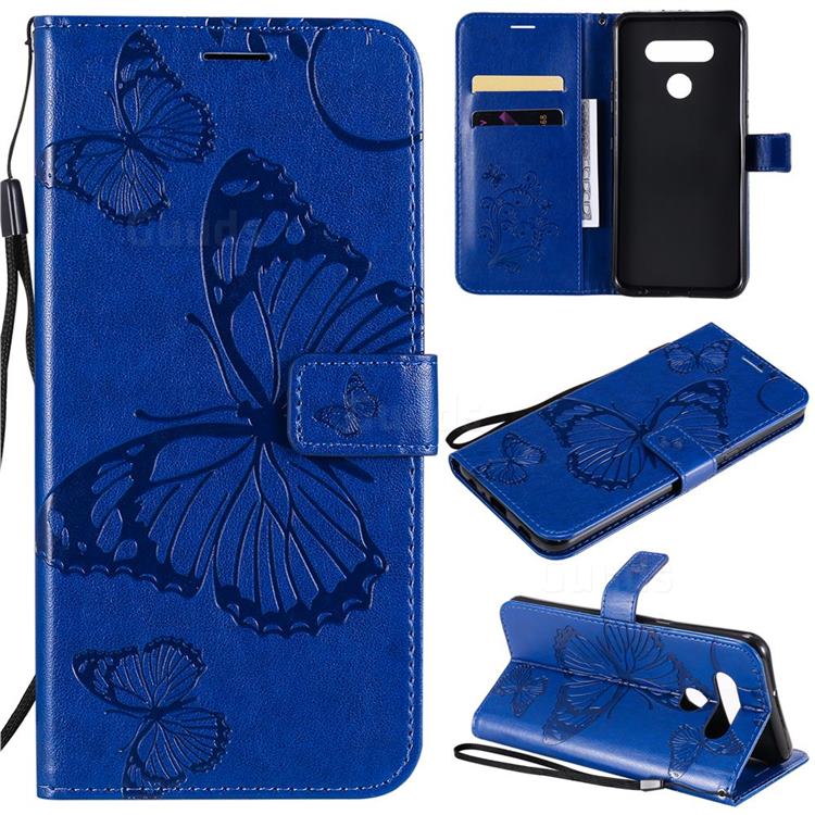 Embossing 3D Butterfly Leather Wallet Case for LG K51 - Blue