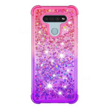 Rainbow Gradient Liquid Glitter Quicksand Sequins Phone Case for LG K51 -  Pink Purple