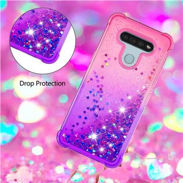 Rainbow Gradient Liquid Glitter Quicksand Sequins Phone Case for LG K51 -  Pink Purple