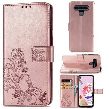 Embossing Imprint Four-Leaf Clover Leather Wallet Case for LG K51S - Rose Gold