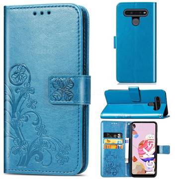 Embossing Imprint Four-Leaf Clover Leather Wallet Case for LG K51S - Blue