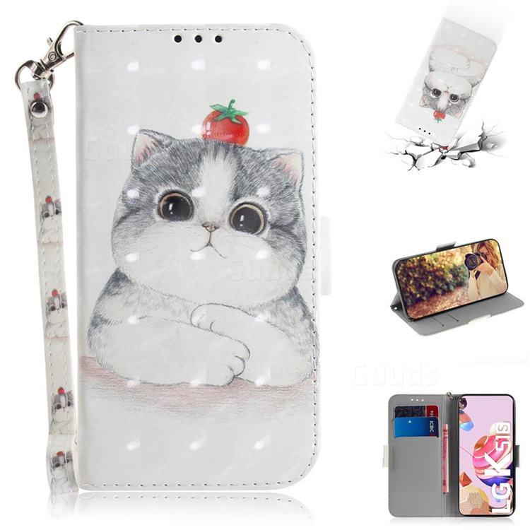 Cute Tomato Cat 3D Painted Leather Wallet Phone Case for LG K51S