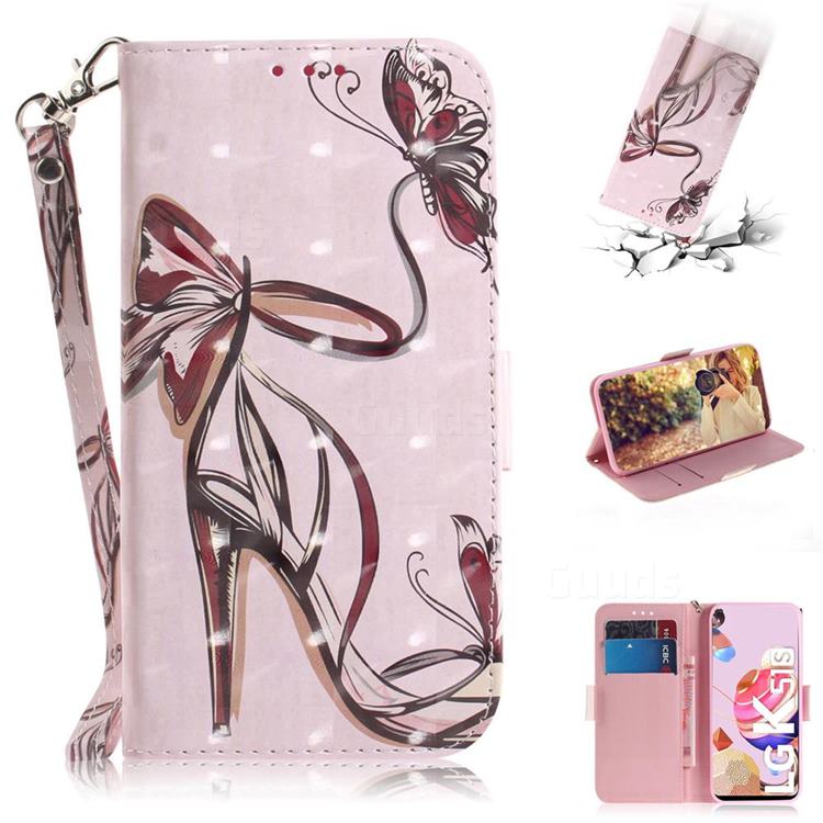 Butterfly High Heels 3D Painted Leather Wallet Phone Case for LG K51S