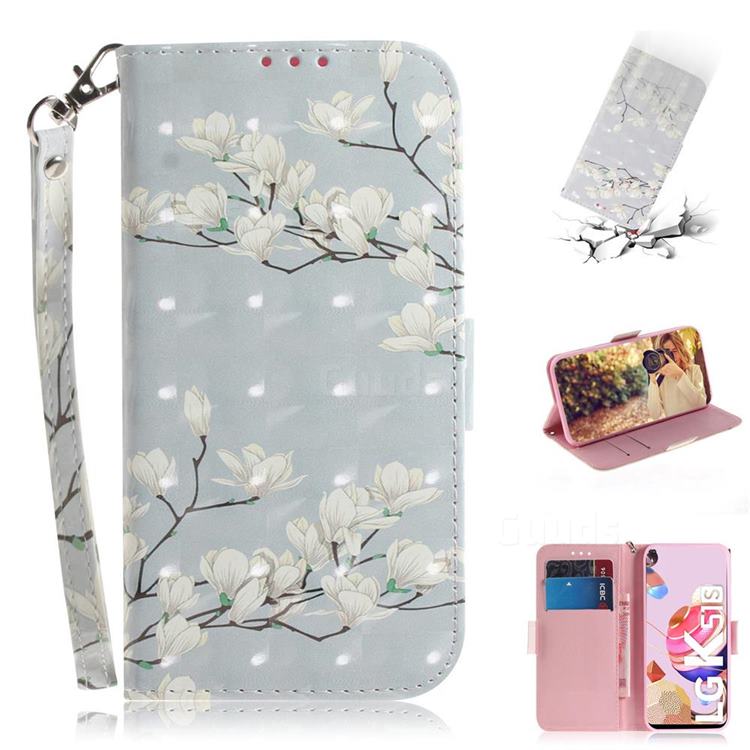 Magnolia Flower 3D Painted Leather Wallet Phone Case for LG K51S