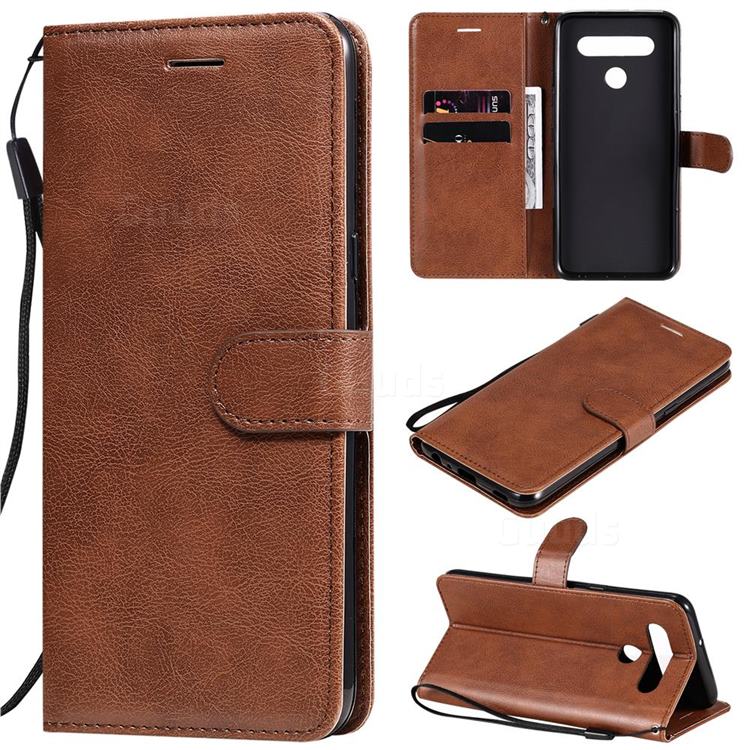 Retro Greek Classic Smooth PU Leather Wallet Phone Case for LG K51S - Brown