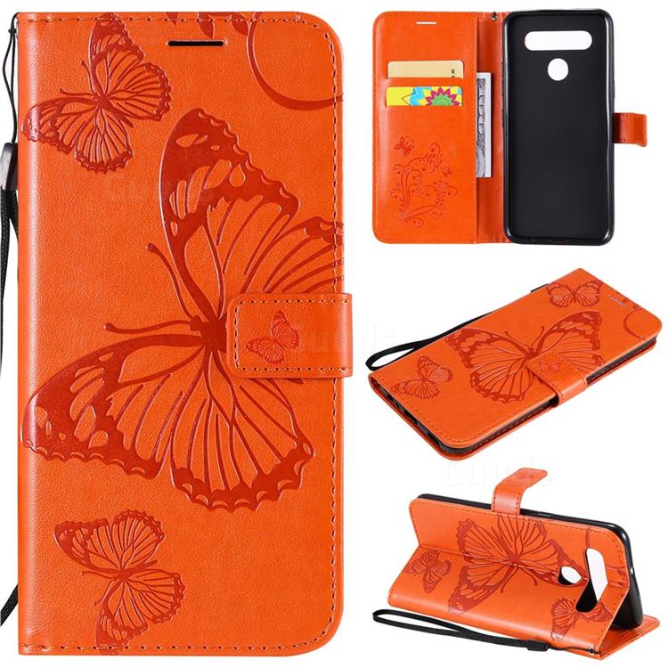 Embossing 3D Butterfly Leather Wallet Case for LG K51S - Orange
