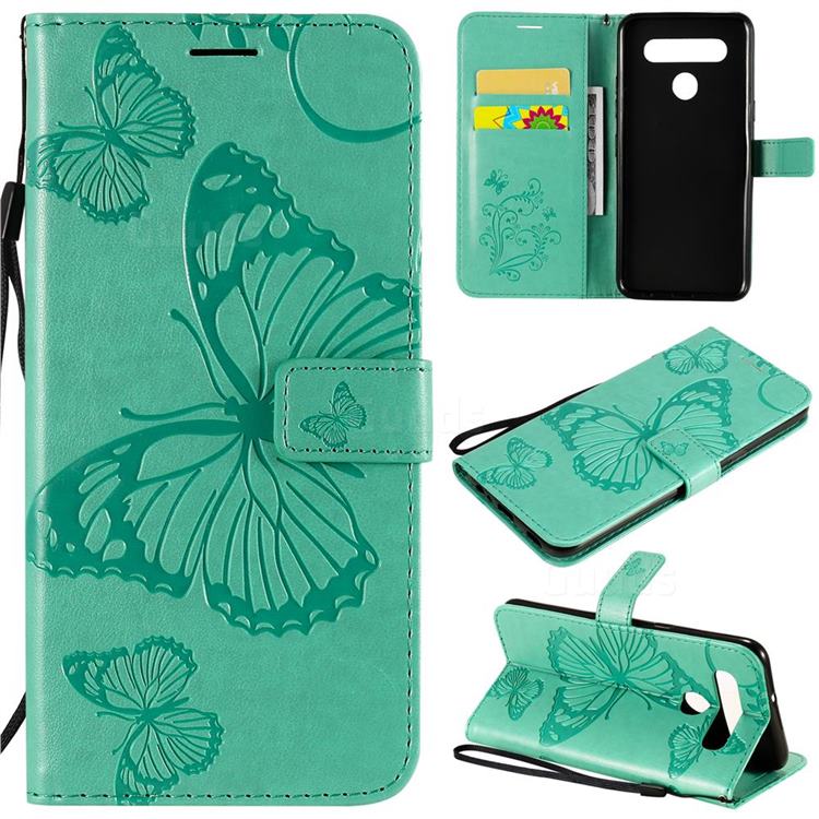 Embossing 3D Butterfly Leather Wallet Case for LG K51S - Green